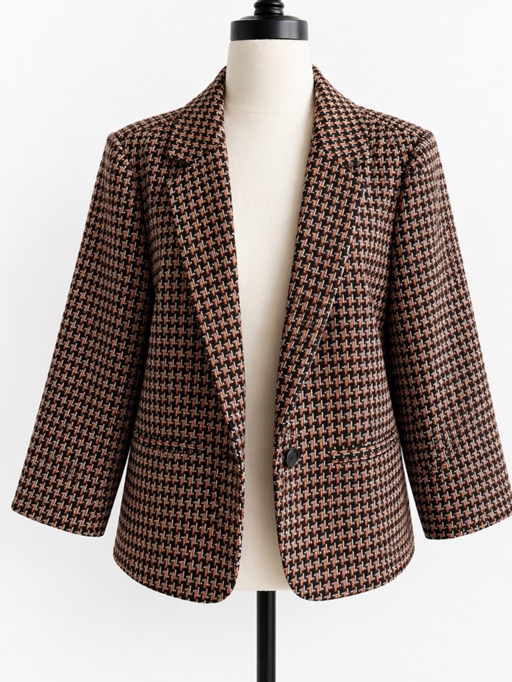 Modcloth Brown Houndstooth Blazer Jacket - Picture 1 of 7